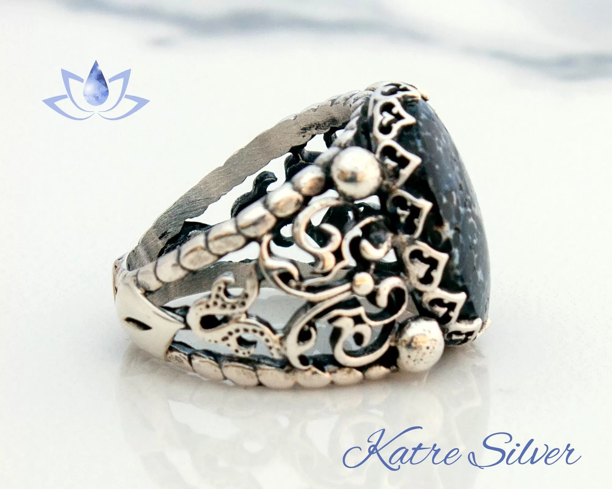 Black Obsidian Ring, Black and White Ring, Designs Unique Ring, Victorian Steam Punk, Snowflake Obsidian Men Ring, Rings for Men - Image 7