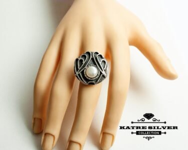 Stunning Large Pearl Ring 925 Sterling Silver – Round Pearl Statement Ring, Vintage Silver Pearl Ring for Women - Image 2