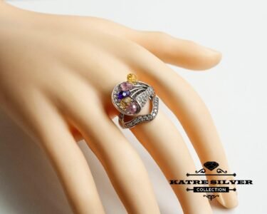 Stunning Tricolor Ring 925 Sterling Silver – Multi Stone Statement Ring, Unique Colorful Gemstone Ring for Her - Image 6