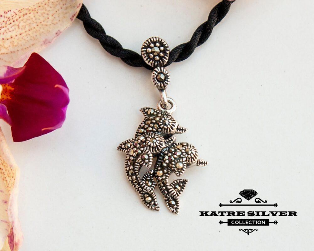 Marcasite Dolphin, Marcasite Pendant, Dolphin Pendant, Marcasite 925, Silver Dolphin, Dolphin Necklace, Made in Turkey