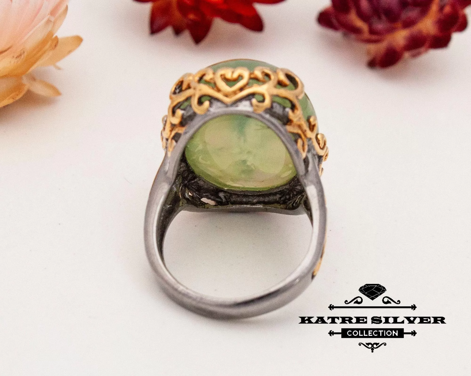 Prehnite Statement Ring 925 Sterling Silver – Handmade Green Gemstone Ring, Unique Elegant Designer Ring for Women - Image 8