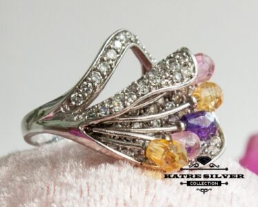 tricolor ring 925 sterling silver colorful multi stone statement ring