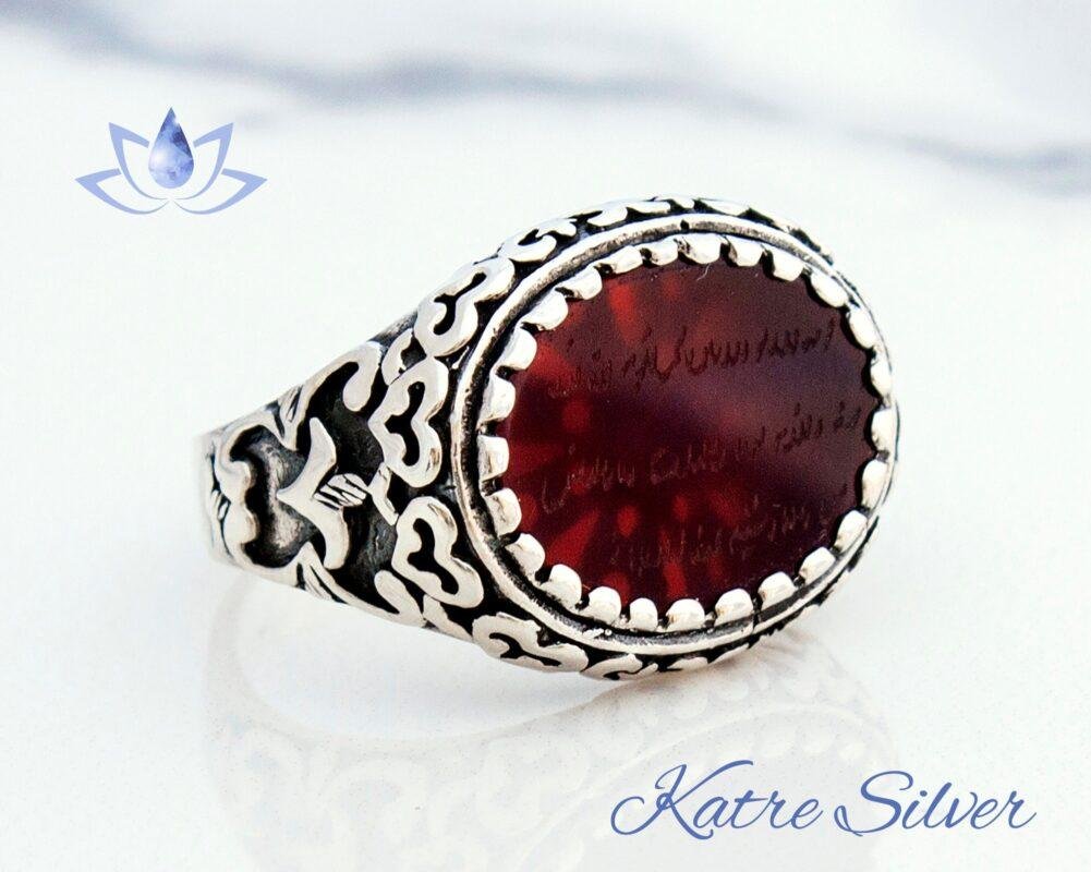 Islamic Agate Mens Ring, Agate Rings, Aqeeq Ring for Men, Mens Red Agate Ring, Silver Ring Men, Muslim Ring, Ring for Men, Gift for Him