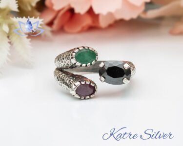 Sapphire Emerald Ruby Natural Stone Adjustable Ring, Mixed Gemstone Rings, Vintage Multi Stone Ring, Natural Stone Gift Ring - Image 3
