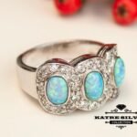 Unique Womens Blue Opal Ring, Handmade Ring, Designer Ring, Anniversary Ring, Women Ring, Beautiful Ring, Gift Ring, Three Stone Ring, Opal