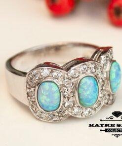 Unique Womens Blue Opal Ring, Handmade Ring, Designer Ring, Anniversary Ring, Women Ring, Beautiful Ring, Gift Ring, Three Stone Ring, Opal