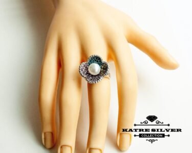 Ladies Pearl Ring, Botanical Ring, Ladies Ring, Multi Stone Ring, Pearl Ring, Mother of Pearl, Pearl Jewelry, Multi Stone, Ring for Her - Image 2