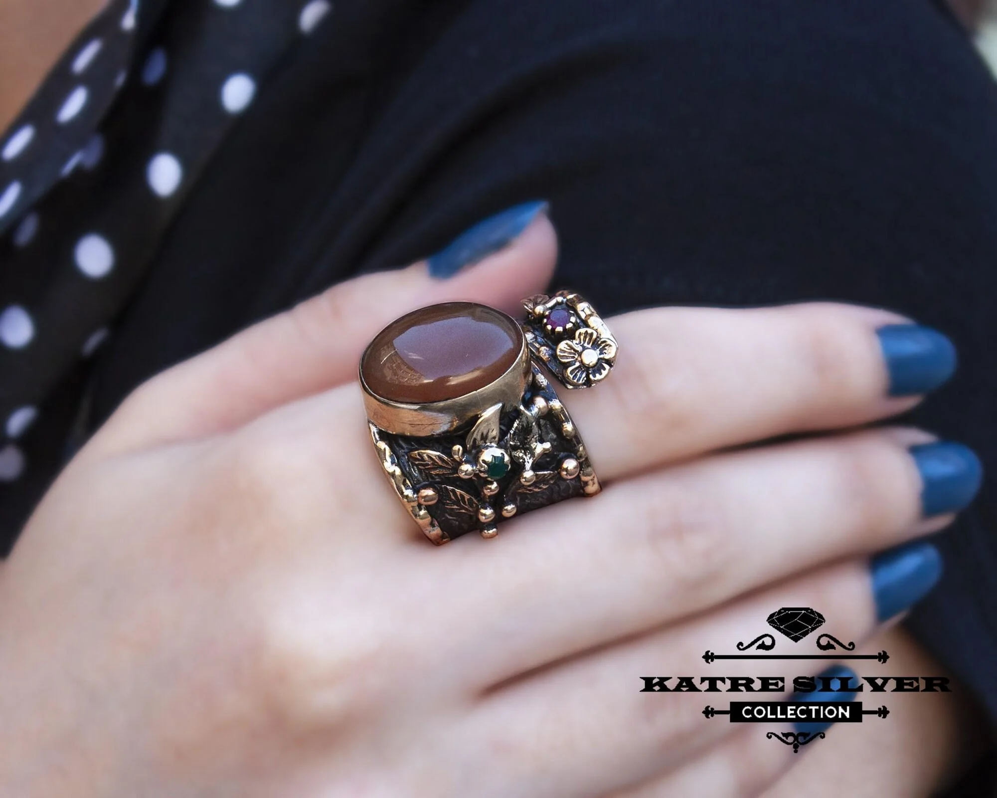 Stunning Boho Agate Ring 925 Sterling Silver – Handmade Adjustable Statement Gemstone Ring, Vintage Unique Jewelry Gift for Women - Image 4