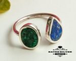 Mosaic Ring, Lapis Ring, Malachite Ring, Mosaic Stone, Lapis Lazuli Ring, Open Ring, Adjustable Ring, Mosaic Jewelry, Geometric Ring, Vintage - Image 4