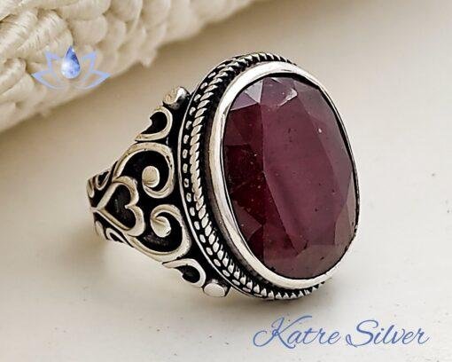 Unique Mens Ring Ruby Ring Sterling Silver Boho Jewelry Handcrafted Silver Rings Turkish Ring Authentic Piece of Mens Silver Jewelry
