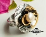 Floral Pearl Ring, Vintage Pearl Ring, Silver Pearl Ring, Pearl Ring, Floral Ring, Flower Ring, Pearl Jewelry, Floral Jewelry, Designer Ring - Image 4
