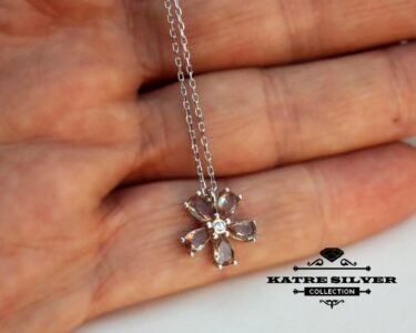 Sultanite Flower Necklace 925 Sterling Silver – Color Changing Gemstone Necklace, Minimalist Dainty Handmade Necklace for Women - Image 7