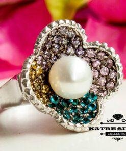 Ladies Pearl Ring, Botanical Ring, Ladies Ring, Multi Stone Ring, Pearl Ring, Mother of Pearl, Pearl Jewelry, Multi Stone, Ring for Her