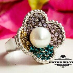 Ladies Pearl Ring, Botanical Ring, Ladies Ring, Multi Stone Ring, Pearl Ring, Mother of Pearl, Pearl Jewelry, Multi Stone, Ring for Her