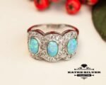 Unique Womens Blue Opal Ring, Handmade Ring, Designer Ring, Anniversary Ring, Women Ring, Beautiful Ring, Gift Ring, Three Stone Ring, Opal - Image 3