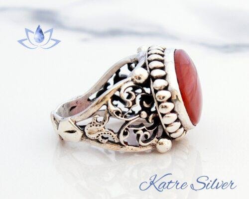 Large Stone Red Yemeni Aqeeq Ring for Men, Red Carnelian Mens Handmade Ring, Natural Stone Ring, Agate Jewelry, Mans Ring, Gift Ring - Image 7