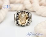 Yellow Citrine Vintage Mens Ring, Citrine Crystal Ring, Silver Citrine Ring, Yellow Gemstone Ring, Citrine Jewelry, Gift for Him - Image 3