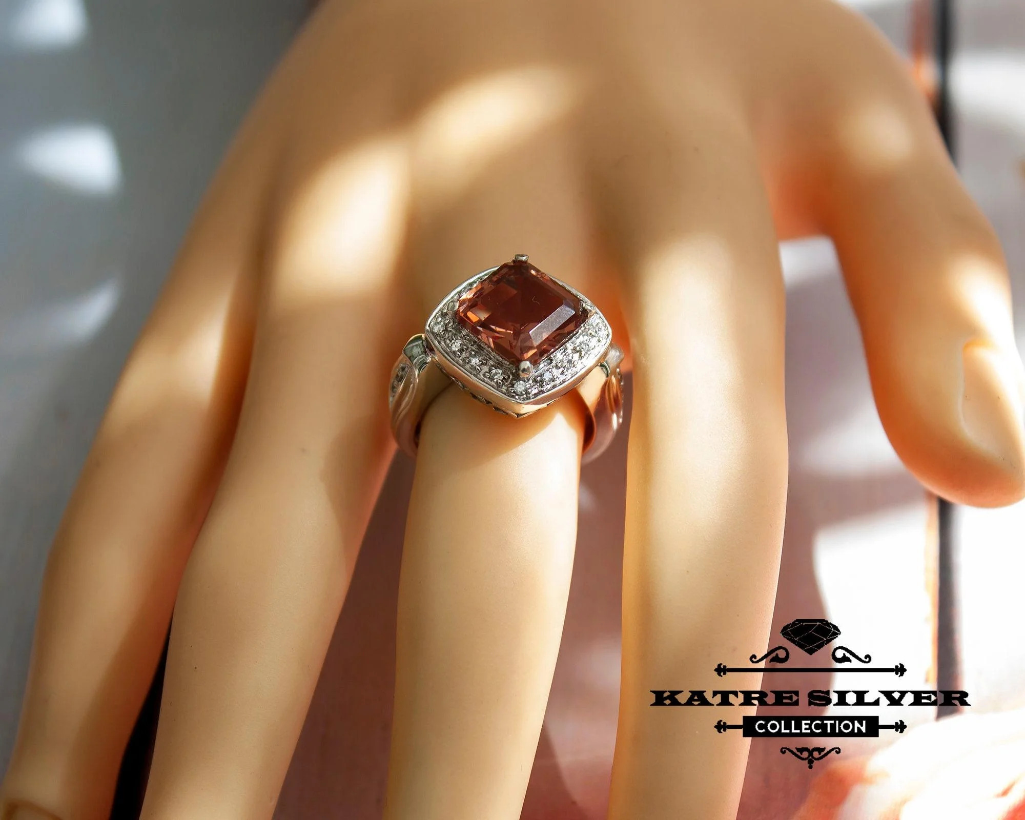 Stunning Square Sultanite Ring 925 Sterling Silver – Color Changing Diaspore Ring, Art Deco Geometric Statement Ring - Image 4