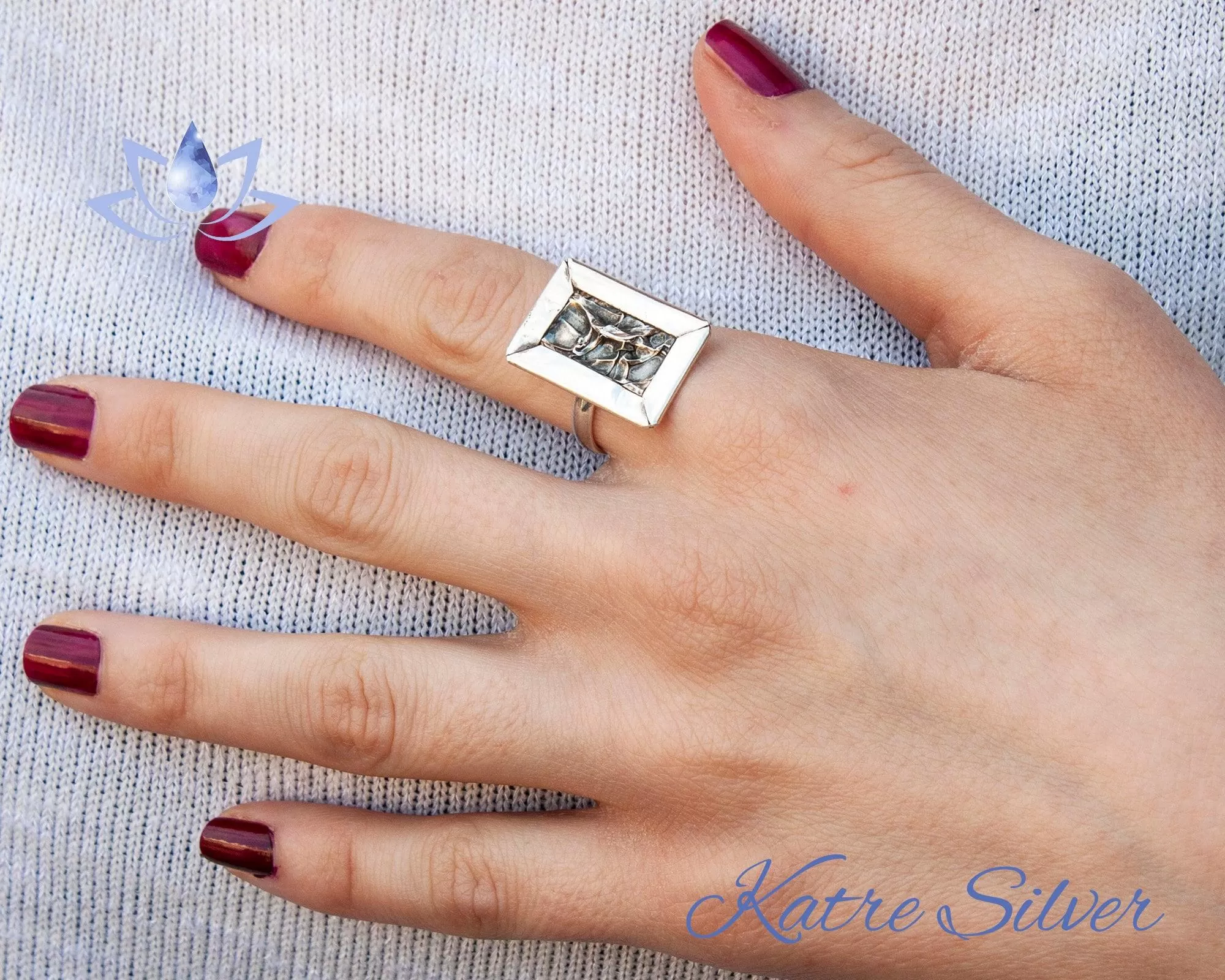 Modern Silver Wave Ring 925 Sterling Silver – Handmade Hammered Statement Ring, Unique Designer Band Ring for Women - Image 5