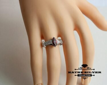 Red Marquise Ring – Stunning 925 Sterling Silver Dainty Promise Ring, Elegant Red Stone Solitaire Ring Gift for Women - Image 2