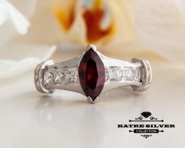 Red Marquise Ring – Stunning 925 Sterling Silver Dainty Promise Ring, Elegant Red Stone Solitaire Ring Gift for Women - Image 3