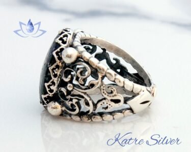 Black Obsidian Ring, Black and White Ring, Designs Unique Ring, Victorian Steam Punk, Snowflake Obsidian Men Ring, Rings for Men - Image 6