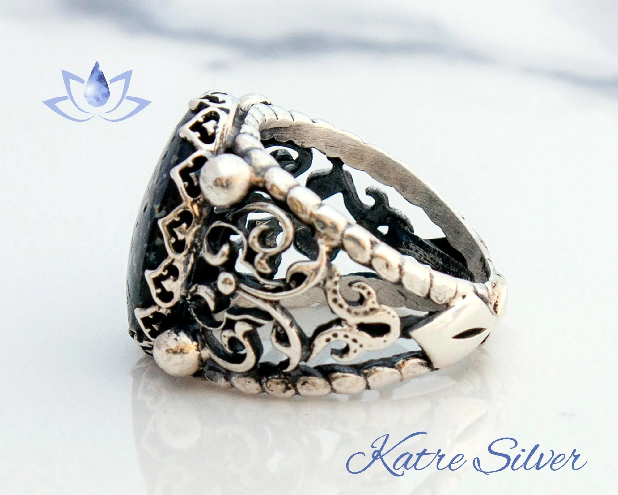 Black Obsidian Ring, Black and White Ring, Designs Unique Ring, Victorian Steam Punk, Snowflake Obsidian Men Ring, Rings for Men - Image 6