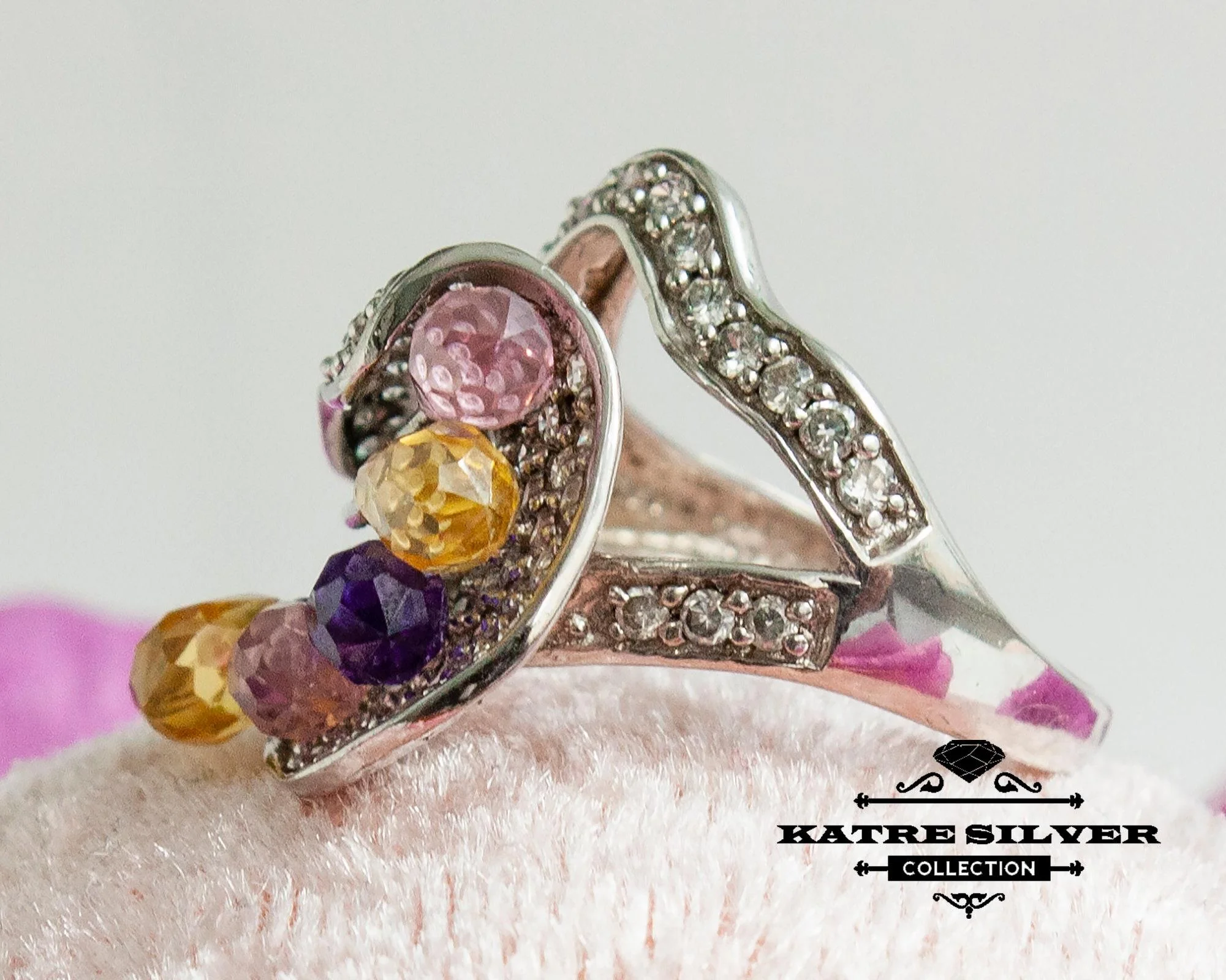 Stunning Tricolor Ring 925 Sterling Silver – Multi Stone Statement Ring, Unique Colorful Gemstone Ring for Her - Image 5