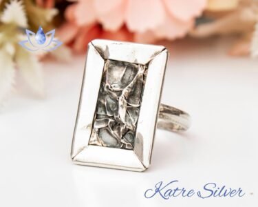Silver Wave Ring, Modern Silver Ring, Rectangular Shaped Ring, Statement Ring, Hammered Ring, Handmade Ring, Solid Silver Ring - Image 2