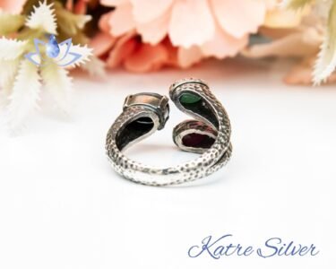 Sapphire Emerald Ruby Natural Stone Adjustable Ring, Mixed Gemstone Rings, Vintage Multi Stone Ring, Natural Stone Gift Ring - Image 8