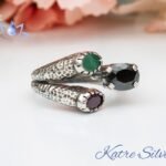 multi gemstone ring 925 sterling silver sapphire emerald ruby adjustable ring