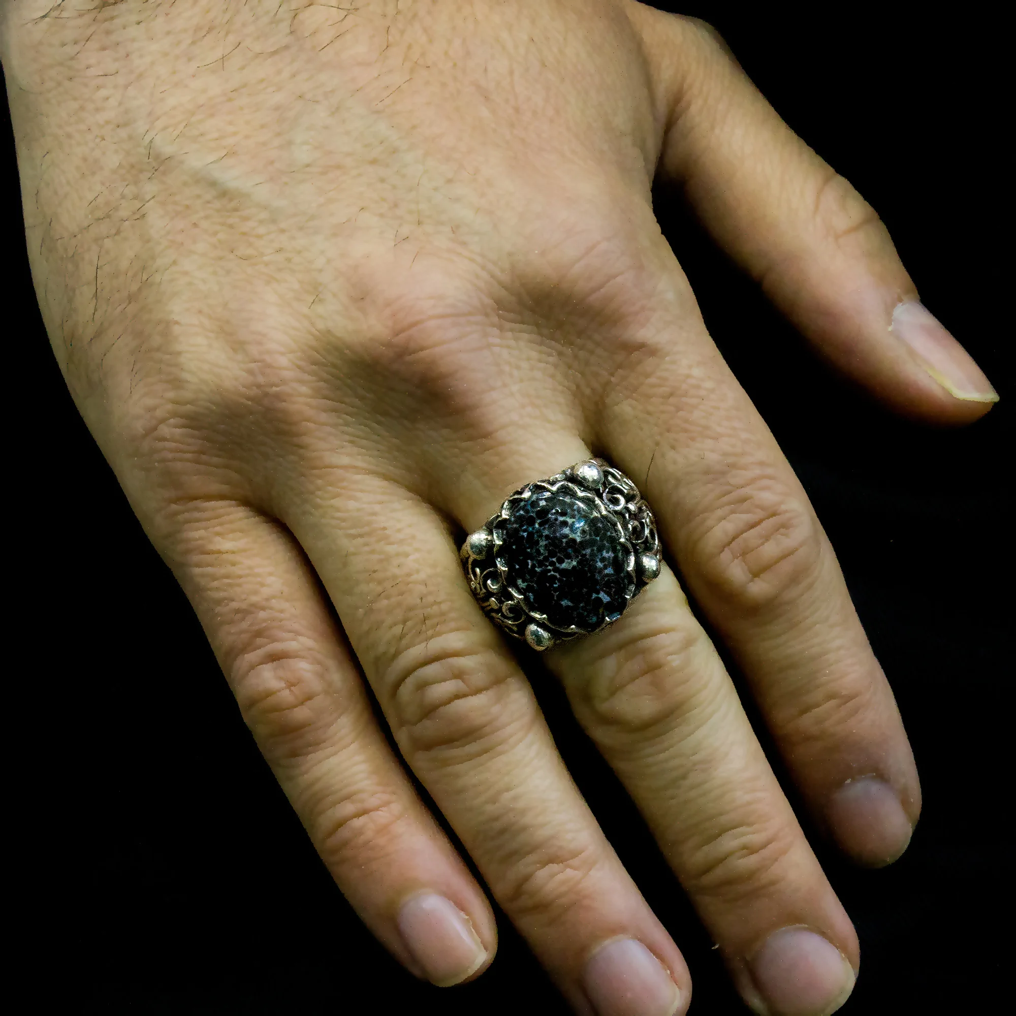 Black Obsidian Ring, Black and White Ring, Designs Unique Ring, Victorian Steam Punk, Snowflake Obsidian Men Ring, Rings for Men - Image 4