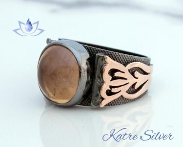 Bicolor Ametrine Ring for Men 925 Sterling Silver – Unique Cabochon Stone Ring, Handmade Art Deco Statement Ring - Image 4