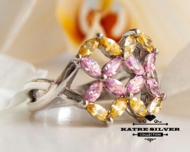 marquise stone ring 925 sterling silver pink gemstone dainty statement ring