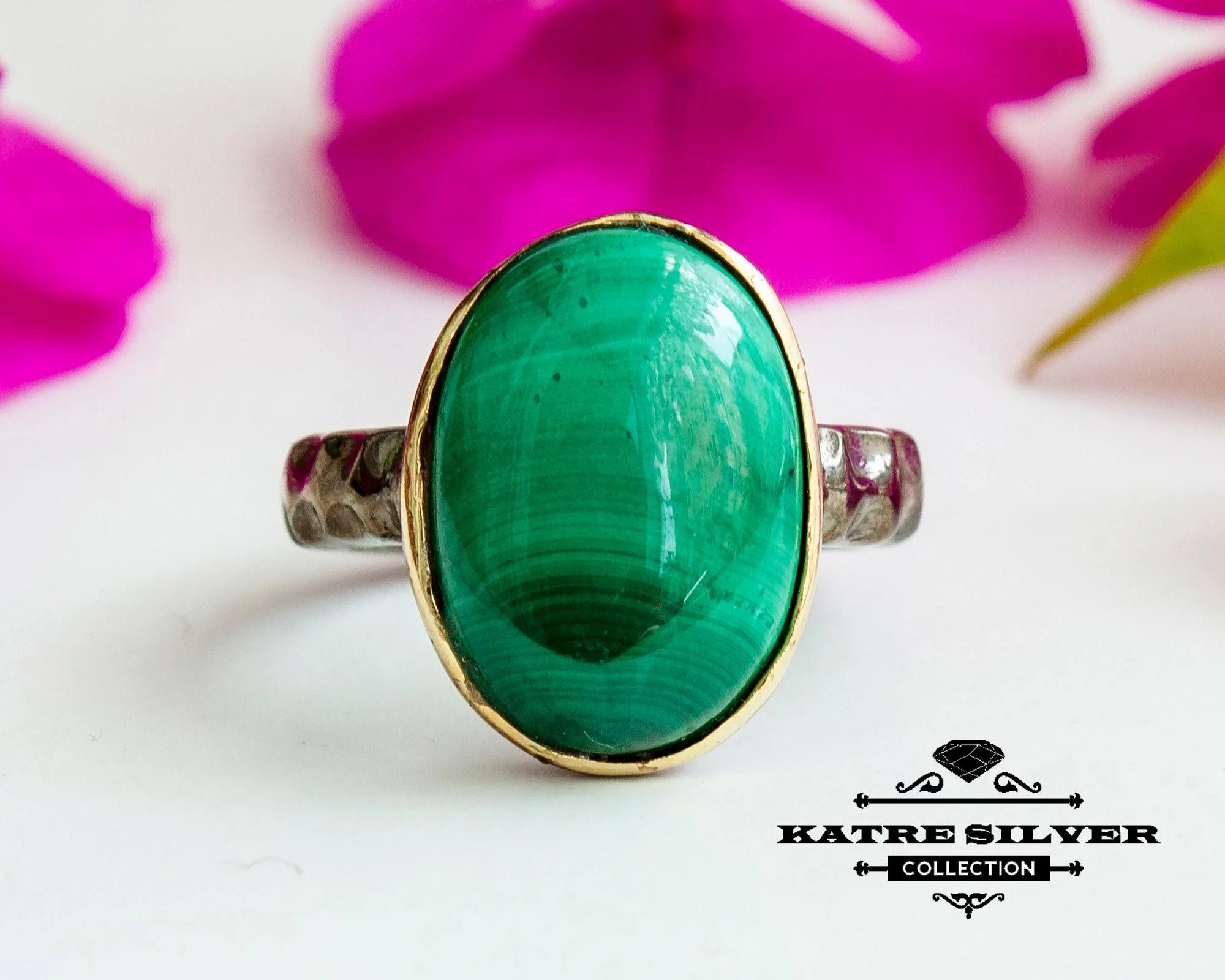 Stunning Malachite Ring 925 Sterling Silver – Natural Green Stone Ring, Handmade Boho Statement Ring Gift for Her - Image 3