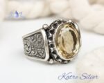 Yellow Citrine Vintage Mens Ring, Citrine Crystal Ring, Silver Citrine Ring, Yellow Gemstone Ring, Citrine Jewelry, Gift for Him - Image 5