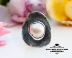 Large Pearl Ring, Statement Pearl Ring, White Pearl Ring, Pearl Ring, Statement Ring, Pearl Jewelry, Gemstone Ring, Handmade Ring, Unique - Image 3