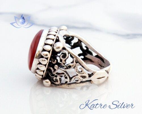 Large Stone Red Yemeni Aqeeq Ring for Men, Red Carnelian Mens Handmade Ring, Natural Stone Ring, Agate Jewelry, Mans Ring, Gift Ring - Image 6