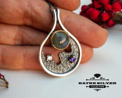 Green Moss Agate Necklace, Moss Agate Pendant, Green Moss Agate, Green Agate Necklace, Moss Agate Jewelry, Gemstone Necklace, Agate Necklace - Image 8