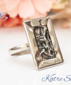 Silver Wave Ring, Modern Silver Ring, Rectangular Shaped Ring, Statement Ring, Hammered Ring, Handmade Ring, Solid Silver Ring