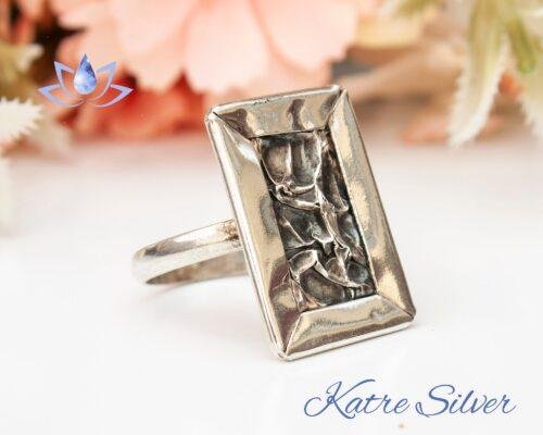 Silver Wave Ring, Modern Silver Ring, Rectangular Shaped Ring, Statement Ring, Hammered Ring, Handmade Ring, Solid Silver Ring