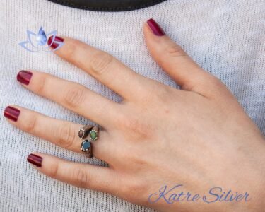 Sapphire Emerald Ruby Natural Stone Adjustable Ring, Mixed Gemstone Rings, Vintage Multi Stone Ring, Natural Stone Gift Ring - Image 2