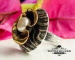 Floral Pearl Ring, Vintage Pearl Ring, Silver Pearl Ring, Pearl Ring, Floral Ring, Flower Ring, Pearl Jewelry, Floral Jewelry, Designer Ring - Image 5