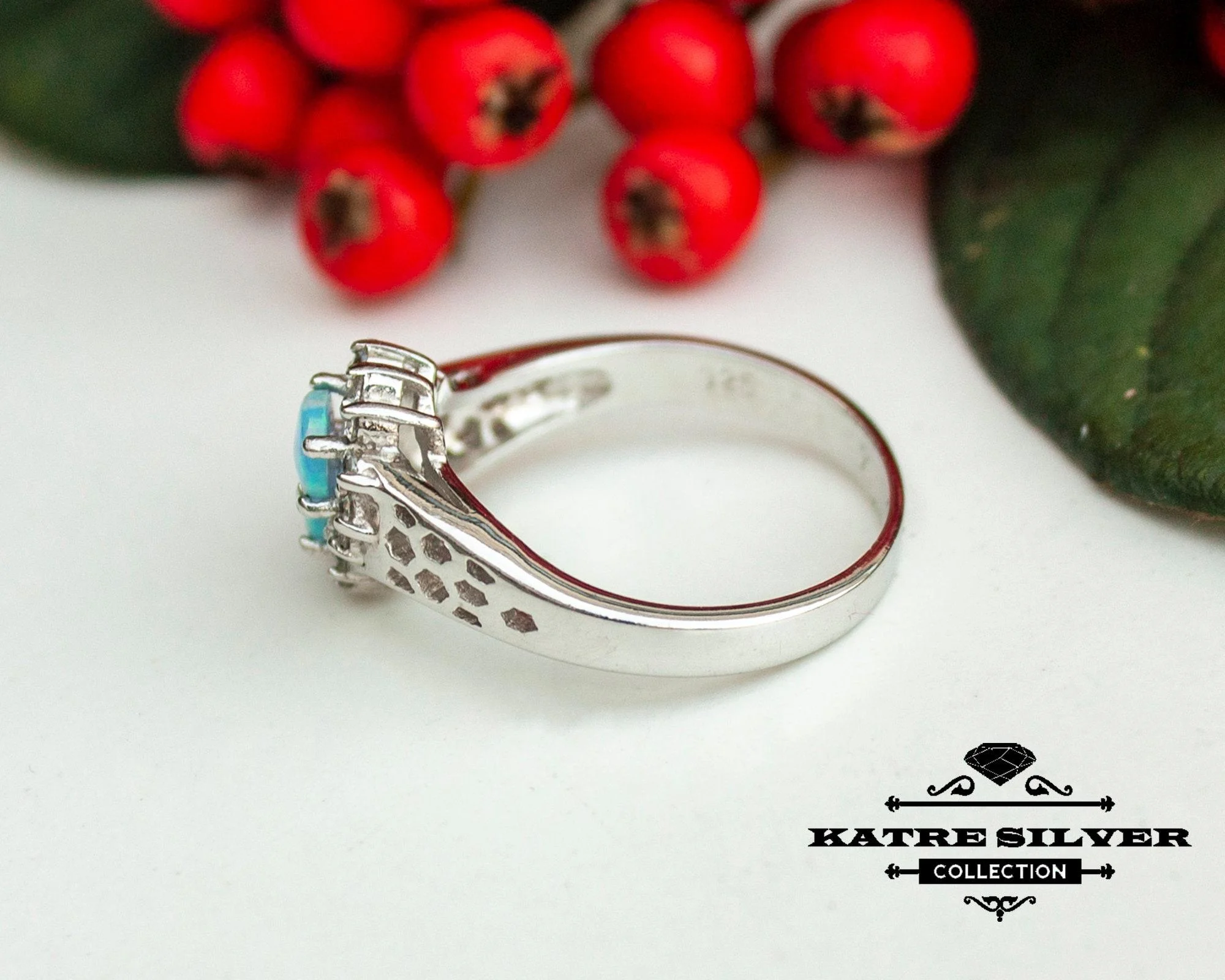 Stunning Blue Opal Ring 925 Sterling Silver – Unique Handmade Opal Ring, Elegant Designer Statement Ring for Women - Image 5