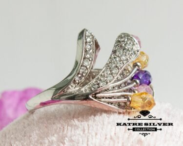 Stunning Tricolor Ring 925 Sterling Silver – Multi Stone Statement Ring, Unique Colorful Gemstone Ring for Her - Image 7