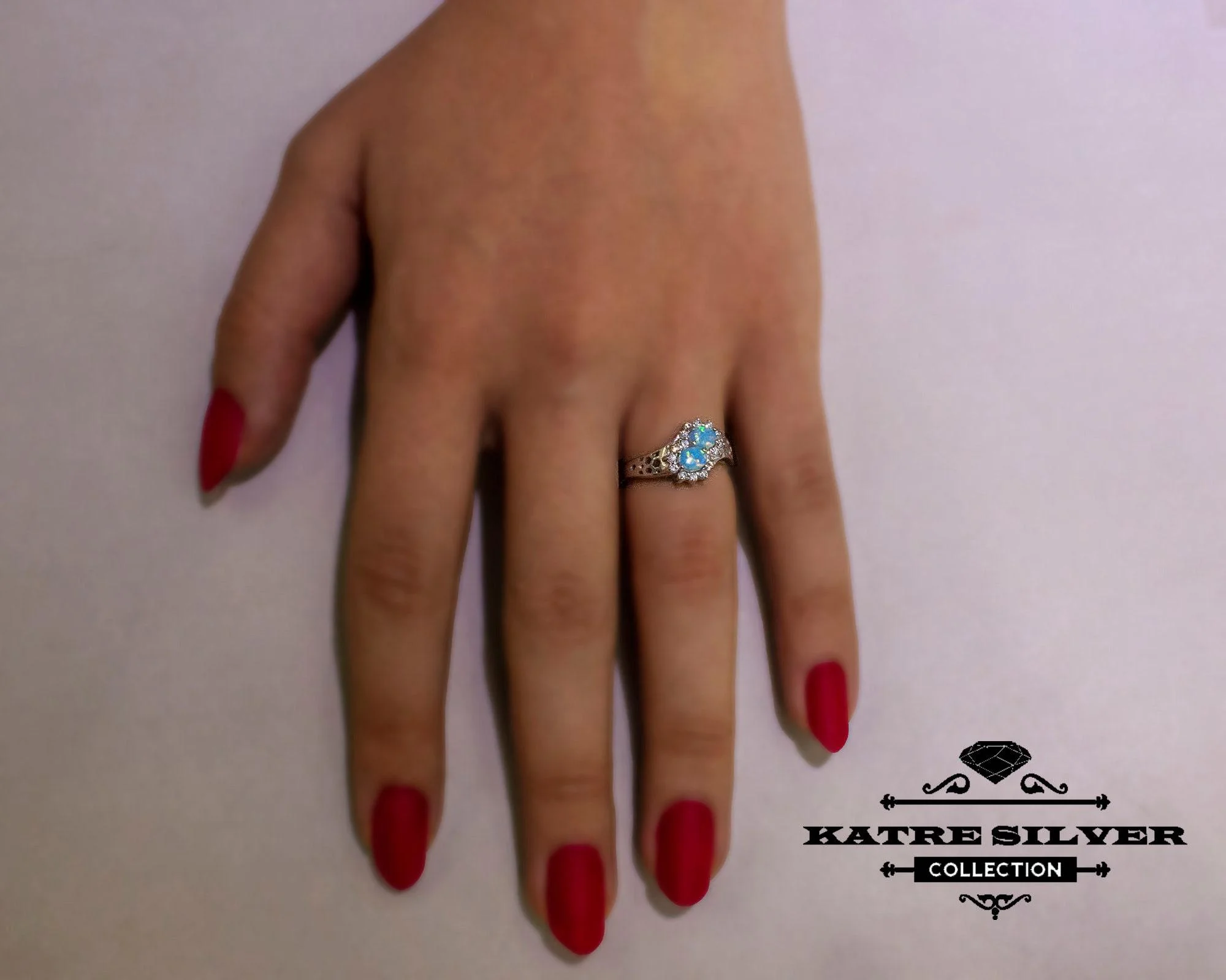 Stunning Blue Opal Ring 925 Sterling Silver – Unique Handmade Opal Ring, Elegant Designer Statement Ring for Women - Image 2