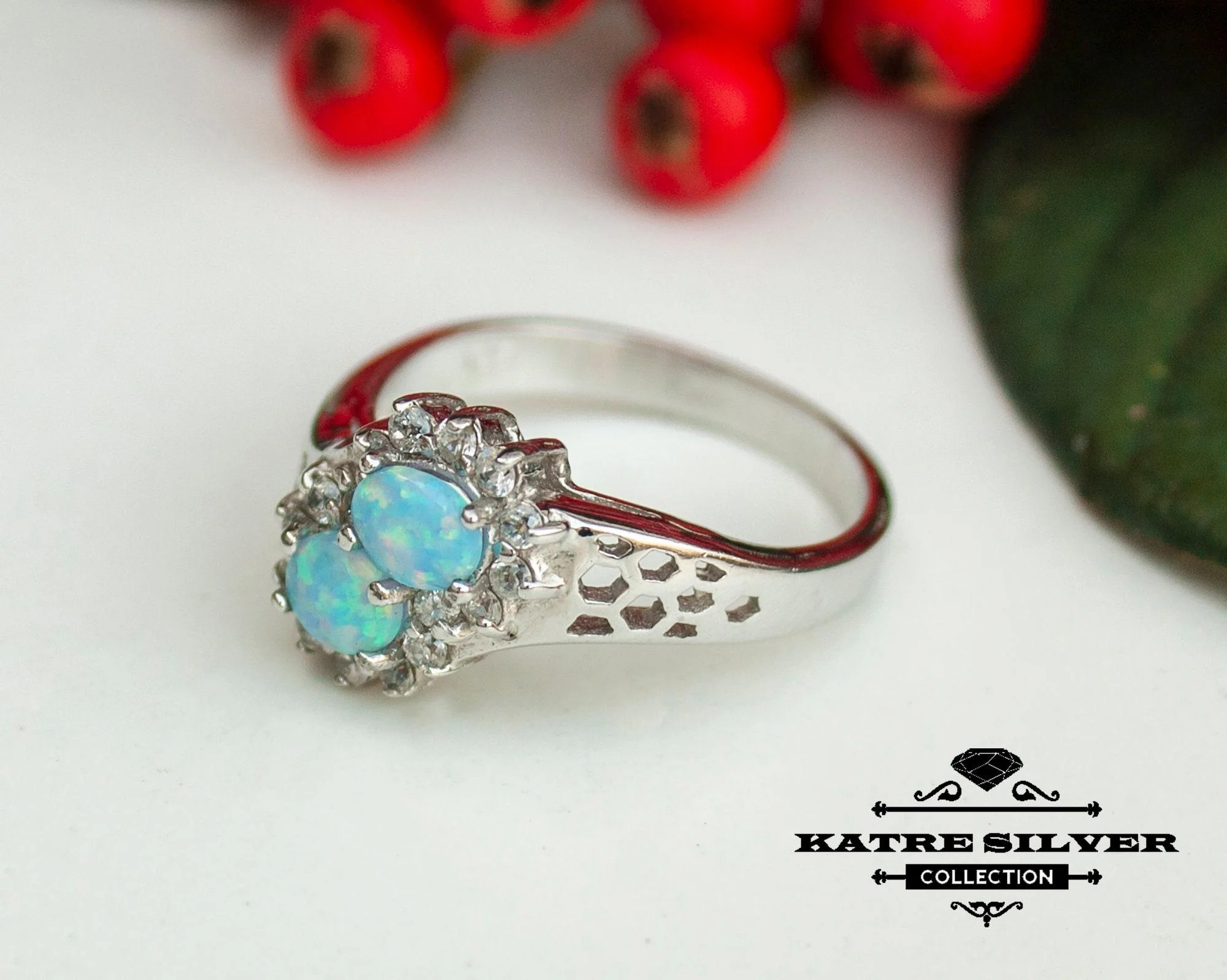 Stunning Blue Opal Ring 925 Sterling Silver – Unique Handmade Opal Ring, Elegant Designer Statement Ring for Women - Image 4