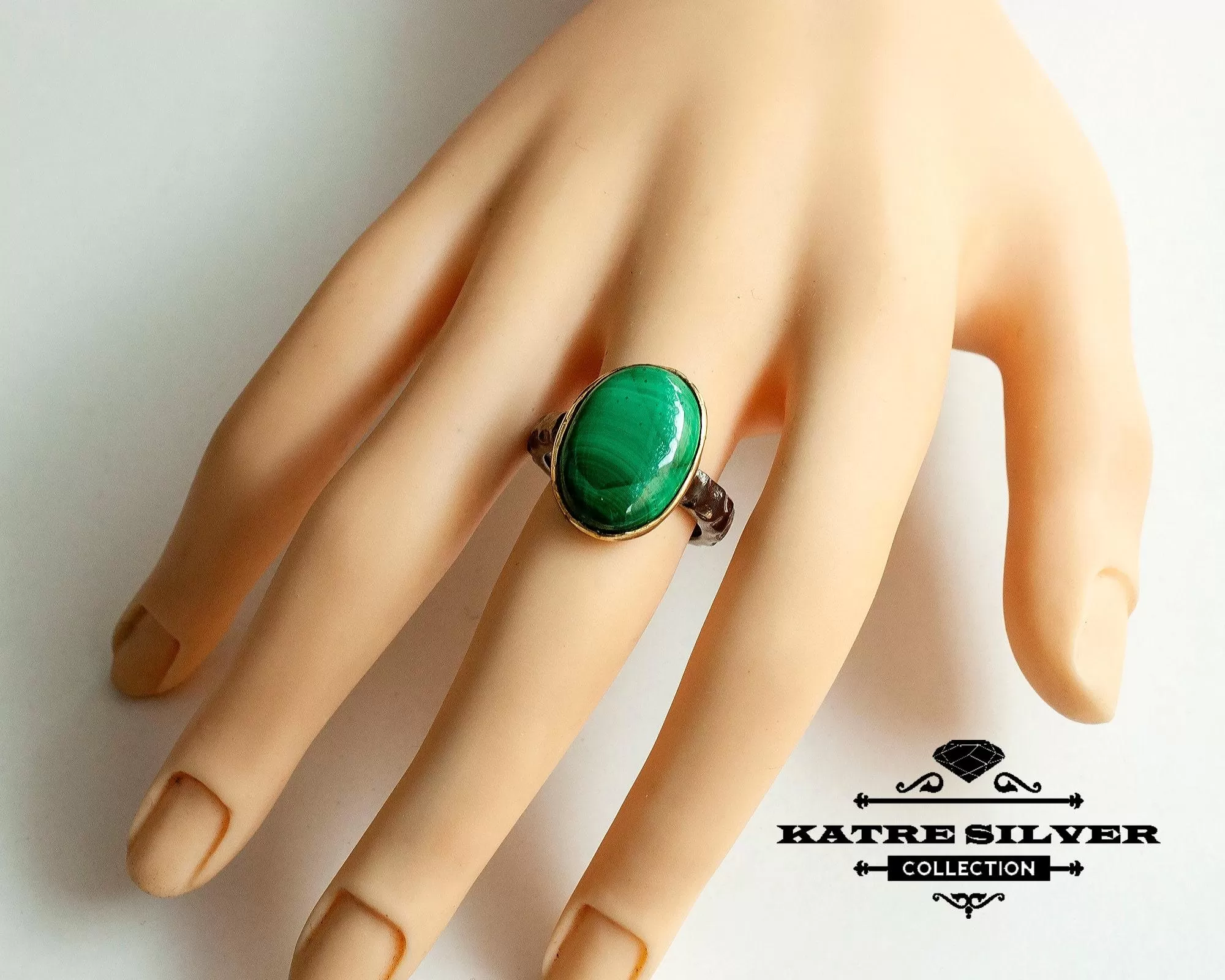 Stunning Malachite Ring 925 Sterling Silver – Natural Green Stone Ring, Handmade Boho Statement Ring Gift for Her - Image 2