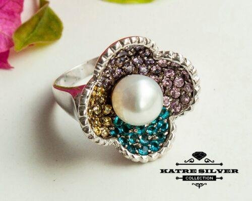 Ladies Pearl Ring, Botanical Ring, Ladies Ring, Multi Stone Ring, Pearl Ring, Mother of Pearl, Pearl Jewelry, Multi Stone, Ring for Her - Image 3