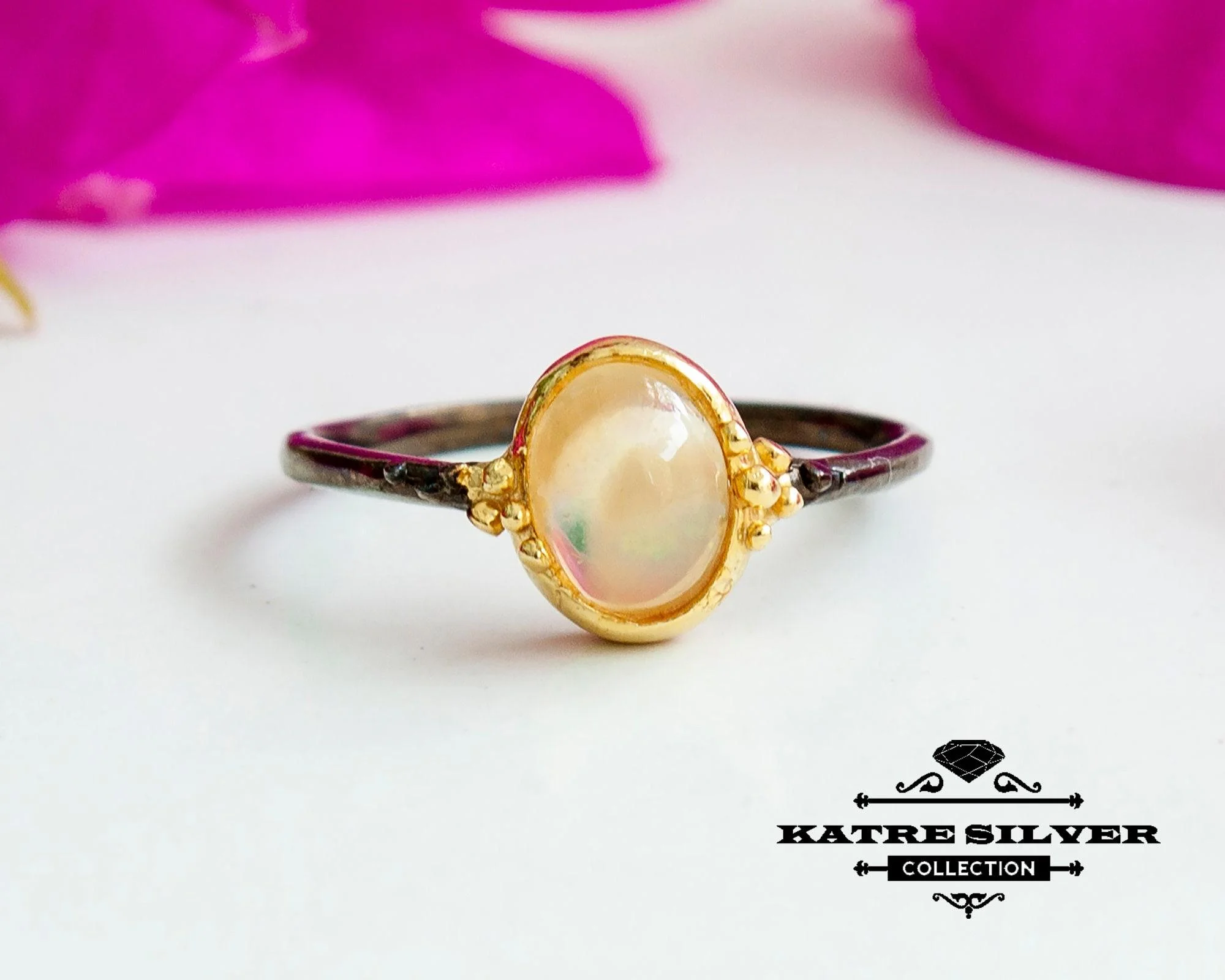 Rainbow Opal Ring Silver rainbow opal ring